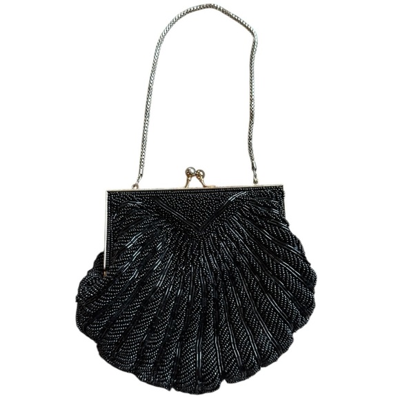 Walborg Black Beaded Purse w/ Chain Strap | Made in Hong Kong - Picture 3 of 5